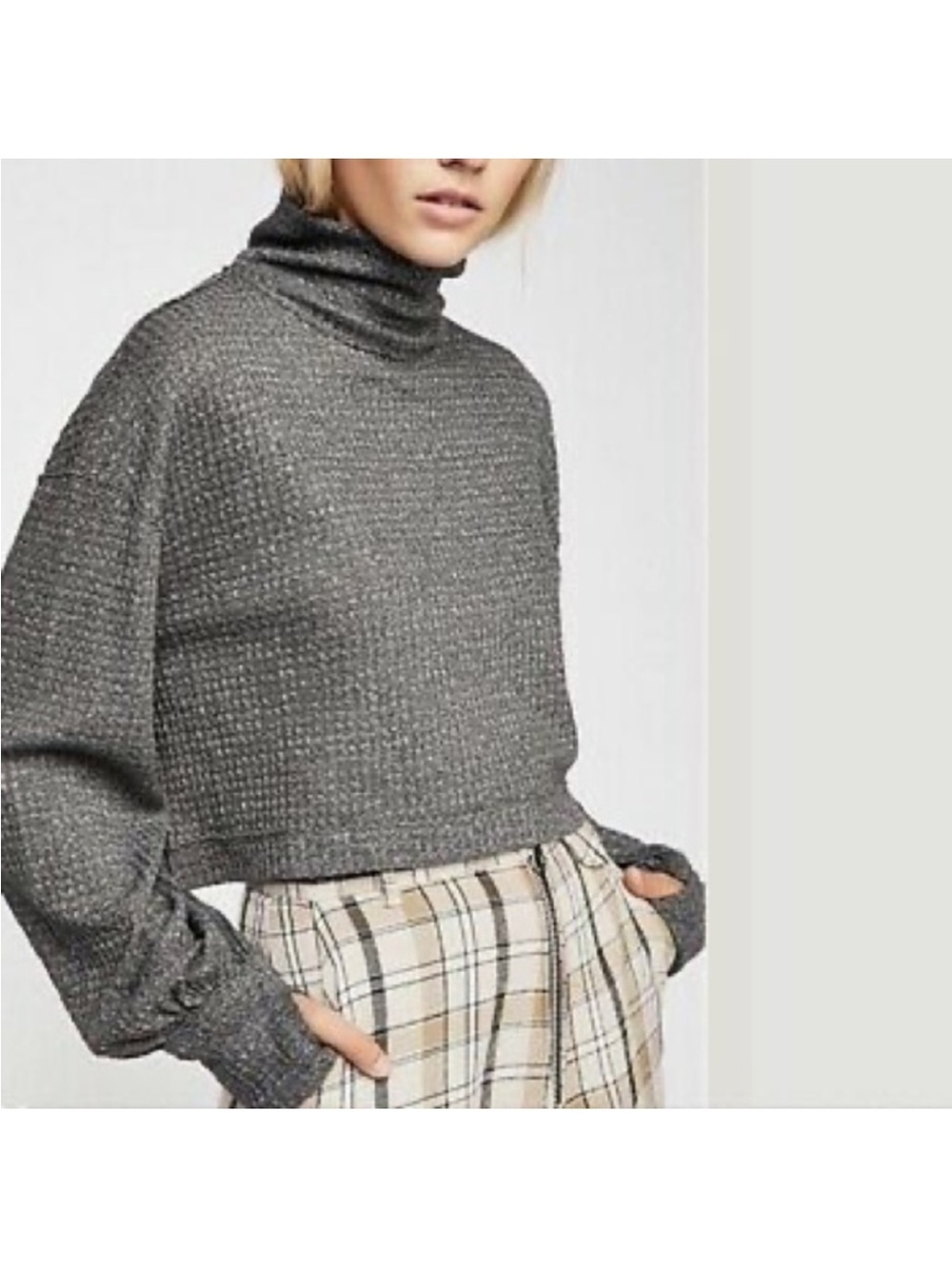 Free People Charcoal Cropped Turtleneck Sweater